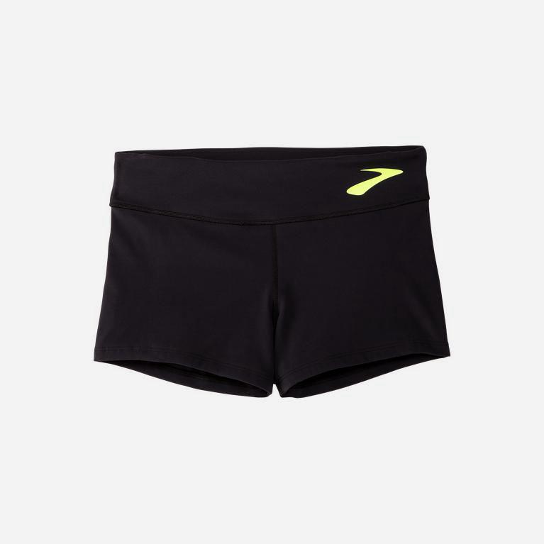 Brooks Speedwork Tight NZ - Women's Running Shorts - Black/Nightlife/GreenYellow (24690-DBMN)